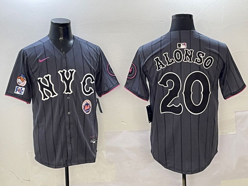 Men New York Mets #20 Alonso Black City Edition 2025 Nike MLB Jersey style 8